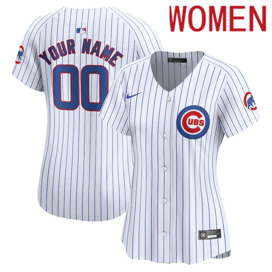 Women Chicago Cubs Nike White Home Limited Custom MLB Jersey->->